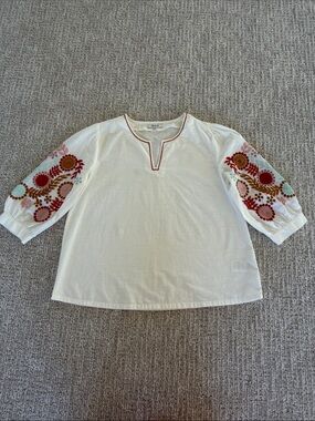 Madewell Embroidered Peasant Blouse with Colorful Floral Sleeves
